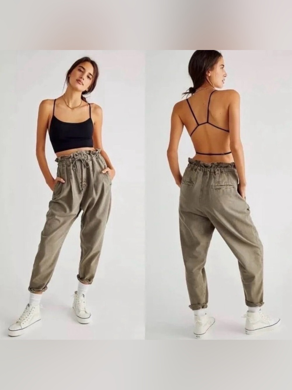 Free People Margate Pleated Trouser Paperbag Tie Waist Pants